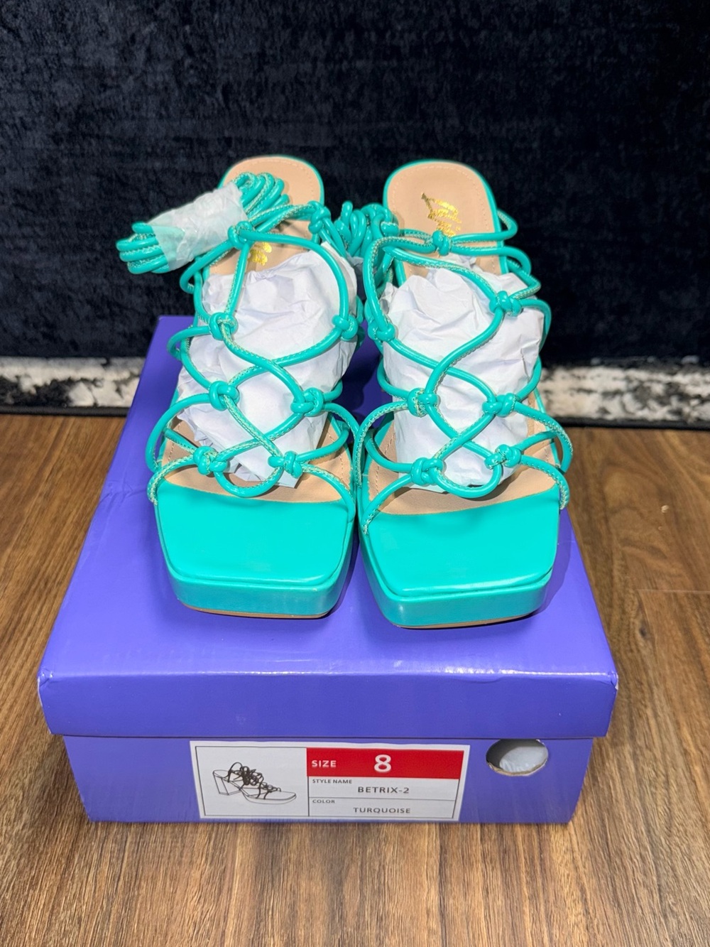Liliana Turquoise Knotted Strappy Platform Heels